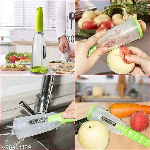 Multifunctional Peeler with Built-in Trash Can – Stainless Steel Blade for Fruits & Vegetables.