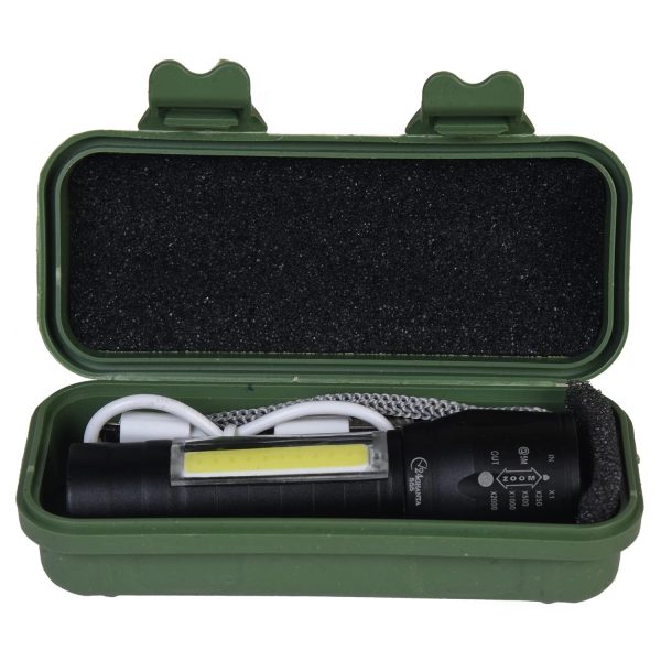 Led Flashlight Lamp Torch With Clip Three Mode Zoomable Lamp Built In Battery