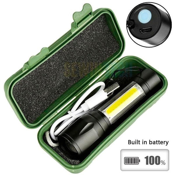 Led Flashlight Lamp Torch With Clip Three Mode Zoomable Lamp Built In Battery