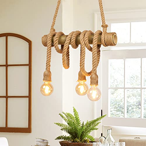 Jute Rope Pendant Light– Rustic Manila hemp rope chandelier