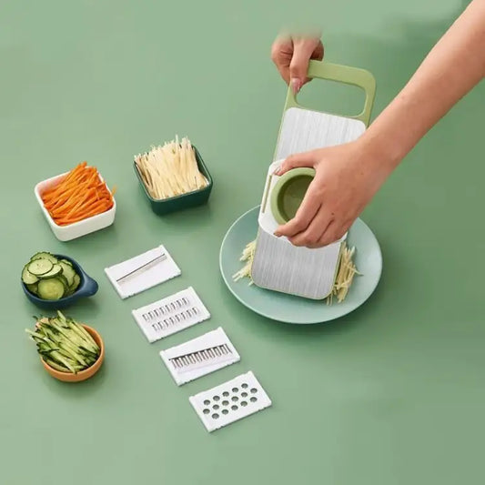 5-in-1 Stainless Steel Vegetable Cutter & Grater – Multi-Purpose Slicer, Shredder, and Peeler