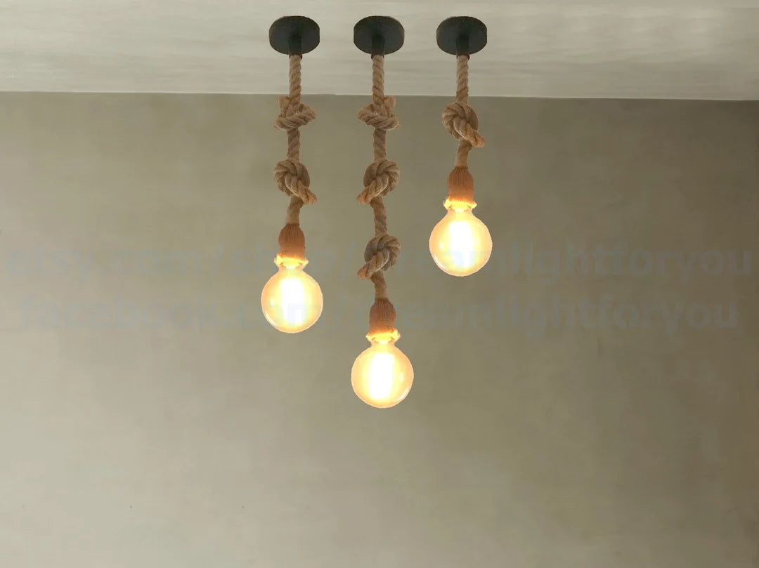 Jute Rope Pendant Light– Rustic Manila hemp rope chandelier