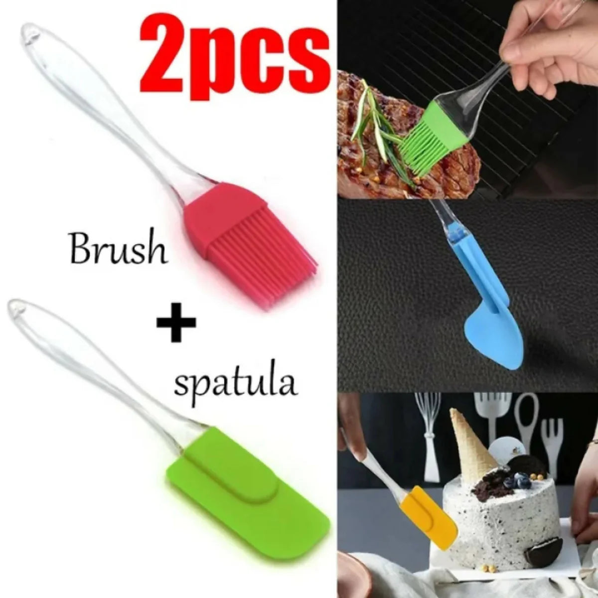 2-Piece Silicone Spatula & Brush Set – Ideal for Baking & Cooking.